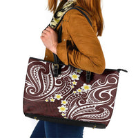 Plumeria With Oxblood Polynesian Tattoo Pattern Leather Tote Bag LT05 Red - Polynesian Pride