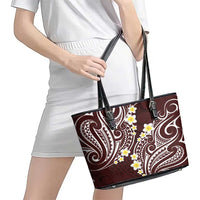 Plumeria With Oxblood Polynesian Tattoo Pattern Leather Tote Bag LT05 - Polynesian Pride