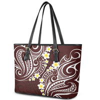 Plumeria With Oxblood Polynesian Tattoo Pattern Leather Tote Bag LT05 - Polynesian Pride