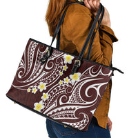Plumeria With Oxblood Polynesian Tattoo Pattern Leather Tote Bag LT05 - Polynesian Pride