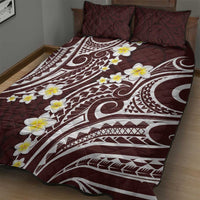 Plumeria With Oxblood Polynesian Tattoo Pattern Quilt Bed Set LT05 - Polynesian Pride
