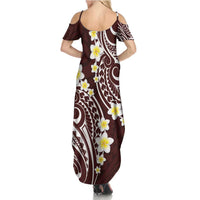 Plumeria With Oxblood Polynesian Tattoo Pattern Summer Maxi Dress LT05 - Polynesian Pride