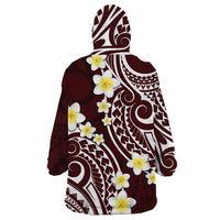 Plumeria With Oxblood Polynesian Tattoo Pattern Wearable Blanket Hoodie LT05 - Polynesian Pride