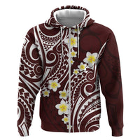 Plumeria With Oxblood Polynesian Tattoo Pattern Zip Hoodie LT05 Zip Hoodie Red - Polynesian Pride