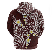 Plumeria With Oxblood Polynesian Tattoo Pattern Zip Hoodie LT05 - Polynesian Pride