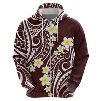 Plumeria With Oxblood Polynesian Tattoo Pattern Zip Hoodie LT05 - Polynesian Pride