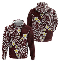 Plumeria With Oxblood Polynesian Tattoo Pattern Zip Hoodie LT05 - Polynesian Pride