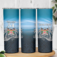 Personalised Happy 54th Fiji Day Skinny Tumbler Forever Fiji With Tapa Tribal Pattern