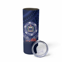 Custom Samoa Rugby Skinny Tumbler Coat Of Arms With Polynesian Pattern