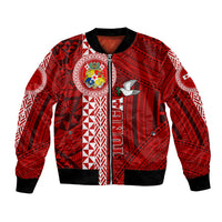Tonga Rugby Bomber Jacket World Cup 2023 Coat Of Arms Ngatu Pattern LT05 Unisex Red - Polynesian Pride