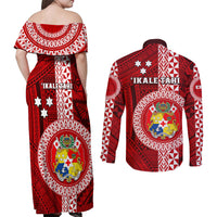 Tonga Rugby Couples Matching Off Shoulder Maxi Dress and Long Sleeve Button Shirts World Cup 2023 Coat Of Arms Ngatu Pattern LT05 - Polynesian Pride