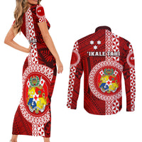 Tonga Rugby Couples Matching Short Sleeve Bodycon Dress and Long Sleeve Button Shirts World Cup 2023 Coat Of Arms Ngatu Pattern LT05 - Polynesian Pride