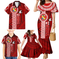 Tonga Rugby Family Matching Mermaid Dress and Hawaiian Shirt World Cup 2023 Coat Of Arms Ngatu Pattern LT05 - Polynesian Pride