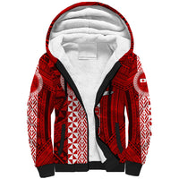 Tonga Rugby Sherpa Hoodie World Cup 2023 Coat Of Arms Ngatu Pattern LT05 Unisex Red - Polynesian Pride