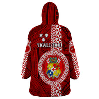 Tonga Rugby Wearable Blanket Hoodie World Cup 2023 Coat Of Arms Ngatu Pattern LT05 - Polynesian Pride