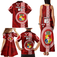 Custom Tonga Rugby Family Matching Tank Maxi Dress and Hawaiian Shirt World Cup 2023 Coat Of Arms Ngatu Pattern LT05 - Polynesian Pride