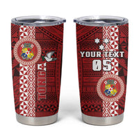 Custom Tonga Rugby Tumbler Cup World Cup 2023 Coat Of Arms Ngatu Pattern LT05 Red - Polynesian Pride