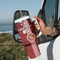 Custom Tonga Rugby Tumbler With Handle World Cup 2023 Coat Of Arms Ngatu Pattern LT05 - Polynesian Pride