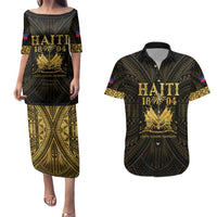 Haiti 1804 Couples Matching Puletasi and Hawaiian Shirt Polynesian Gold Neg Maron LT05 Gold - Polynesian Pride