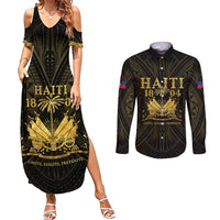 Haiti 1804 Couples Matching Summer Maxi Dress and Long Sleeve Button Shirt Polynesian Gold Neg Maron LT05 Gold - Polynesian Pride