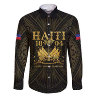 Haiti 1804 Family Matching Short Sleeve Bodycon Dress and Hawaiian Shirt Polynesian Gold Neg Maron