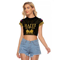 Haiti 1804 Raglan Cropped T Shirt Polynesian Gold Neg Maron LT05 Female Gold - Polynesian Pride