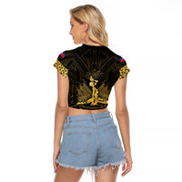 Haiti 1804 Raglan Cropped T Shirt Polynesian Gold Neg Maron LT05 - Polynesian Pride