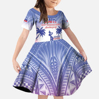 Personalised Haiti Independence Day Family Matching Short Sleeve Bodycon Dress and Hawaiian Shirt Neg Maron Polynesian Style LT05 Daughter's Dress Blue - Polynesian Pride