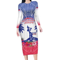 Personalised Haiti Independence Day Long Sleeve Bodycon Dress Neg Maron Polynesian Style LT05 Long Dress Blue - Polynesian Pride