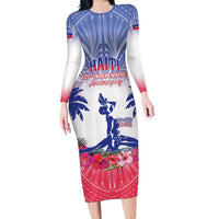Personalised Haiti Independence Day Long Sleeve Bodycon Dress Neg Maron Polynesian Style LT05