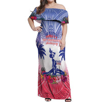 Personalised Haiti Independence Day Off Shoulder Maxi Dress Neg Maron Polynesian Style LT05 - Polynesian Pride