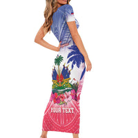 Personalised Haiti Independence Day Short Sleeve Bodycon Dress Neg Maron Polynesian Style LT05 - Polynesian Pride