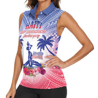 Personalised Haiti Independence Day Women Sleeveless Polo Shirt Neg Maron Polynesian Style LT05 - Polynesian Pride