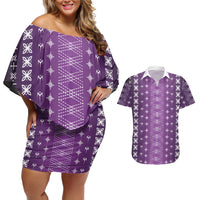 Purple Samoa Malu Tattoo Inspired Couples Matching Off Shoulder Short Dress and Hawaiian Shirt LT05 Purple - Polynesian Pride