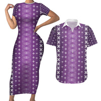 Purple Samoa Malu Tattoo Inspired Couples Matching Short Sleeve Bodycon Dress and Hawaiian Shirt - Polynesian Pride