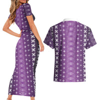 Purple Samoa Malu Tattoo Inspired Couples Matching Short Sleeve Bodycon Dress and Hawaiian Shirt LT05 - Polynesian Pride
