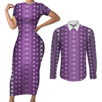 Purple Samoa Malu Tattoo Inspired Couples Matching Short Sleeve Bodycon Dress and Long Sleeve Button Shirt LT05 Purple - Polynesian Pride