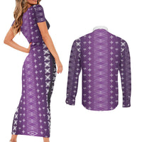 Purple Samoa Malu Tattoo Inspired Couples Matching Short Sleeve Bodycon Dress and Long Sleeve Button Shirt LT05 - Polynesian Pride