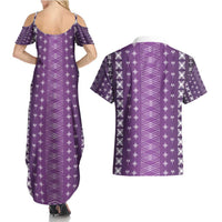 Purple Samoa Malu Tattoo Inspired Couples Matching Summer Maxi Dress and Hawaiian Shirt - Polynesian Pride