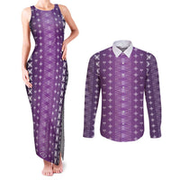 Purple Samoa Malu Tattoo Inspired Couples Matching Tank Maxi Dress and Long Sleeve Button Shirt LT05 Purple - Polynesian Pride