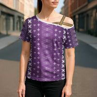 Purple Samoa Malu Tattoo Inspired Cross Shoulder Shirt LT05 - Polynesian Pride