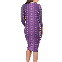 Purple Samoa Malu Tattoo Inspired Family Matching Long Sleeve Bodycon Dress and Hawaiian Shirt - Polynesian Pride