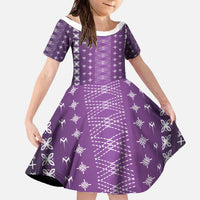 Purple Samoa Malu Tattoo Inspired Family Matching Off The Shoulder Long Sleeve Dress and Hawaiian Shirt - Polynesian Pride