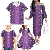 Purple Samoa Malu Tattoo Inspired Family Matching Off The Shoulder Long Sleeve Dress and Hawaiian Shirt - Polynesian Pride