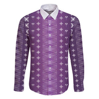 Purple Samoa Malu Tattoo Inspired Family Matching Off Shoulder Short Dress and Hawaiian Shirt - Polynesian Pride
