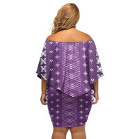 Purple Samoa Malu Tattoo Inspired Family Matching Off Shoulder Short Dress and Hawaiian Shirt - Polynesian Pride