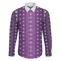 Purple Samoa Malu Tattoo Inspired Family Matching Puletasi and Hawaiian Shirt LT05 Dad's Shirt - Long Sleeve Purple - Polynesian Pride