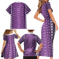 Purple Samoa Malu Tattoo Inspired Family Matching Short Sleeve Bodycon Dress and Hawaiian Shirt - Polynesian Pride