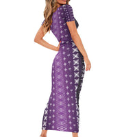 Purple Samoa Malu Tattoo Inspired Family Matching Short Sleeve Bodycon Dress and Hawaiian Shirt - Polynesian Pride