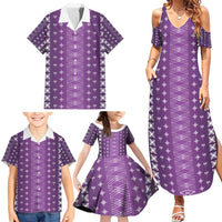 Purple Samoa Malu Tattoo Inspired Family Matching Summer Maxi Dress and Hawaiian Shirt - Polynesian Pride